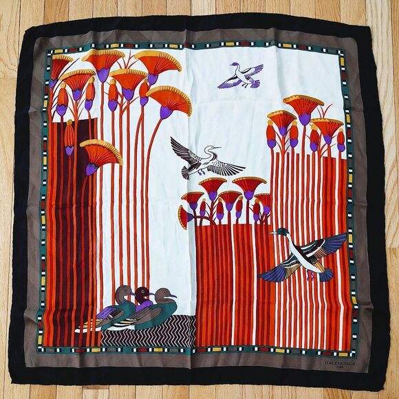 Balenciaga silk floral duck scarf large size frameable! - Picture 1 of 7